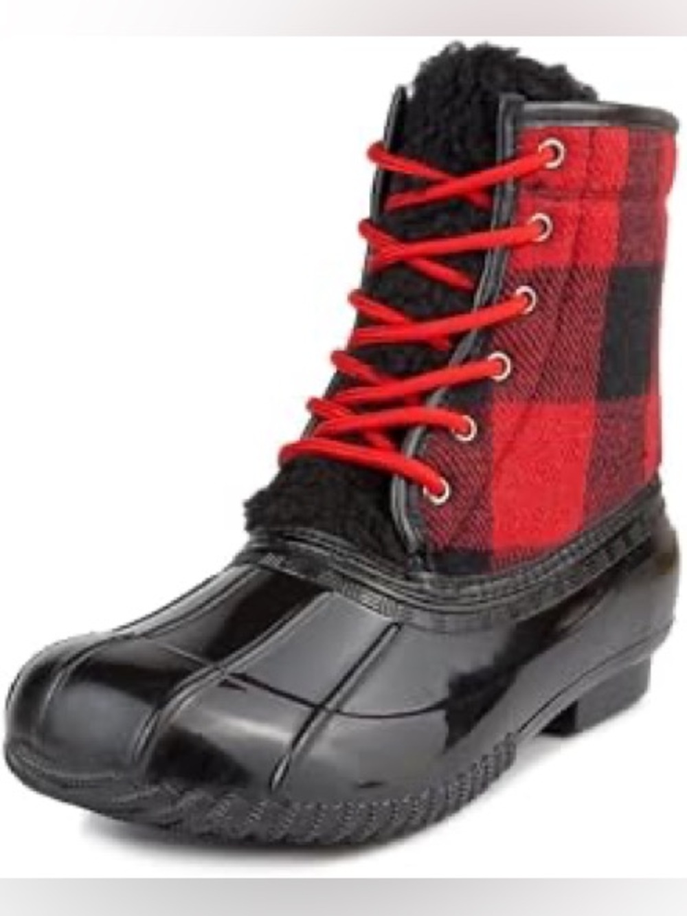 Women’s Sugar Skipper Red Buffalo Plaid Plush Lined Winter Snow Rain Boot, sz 8